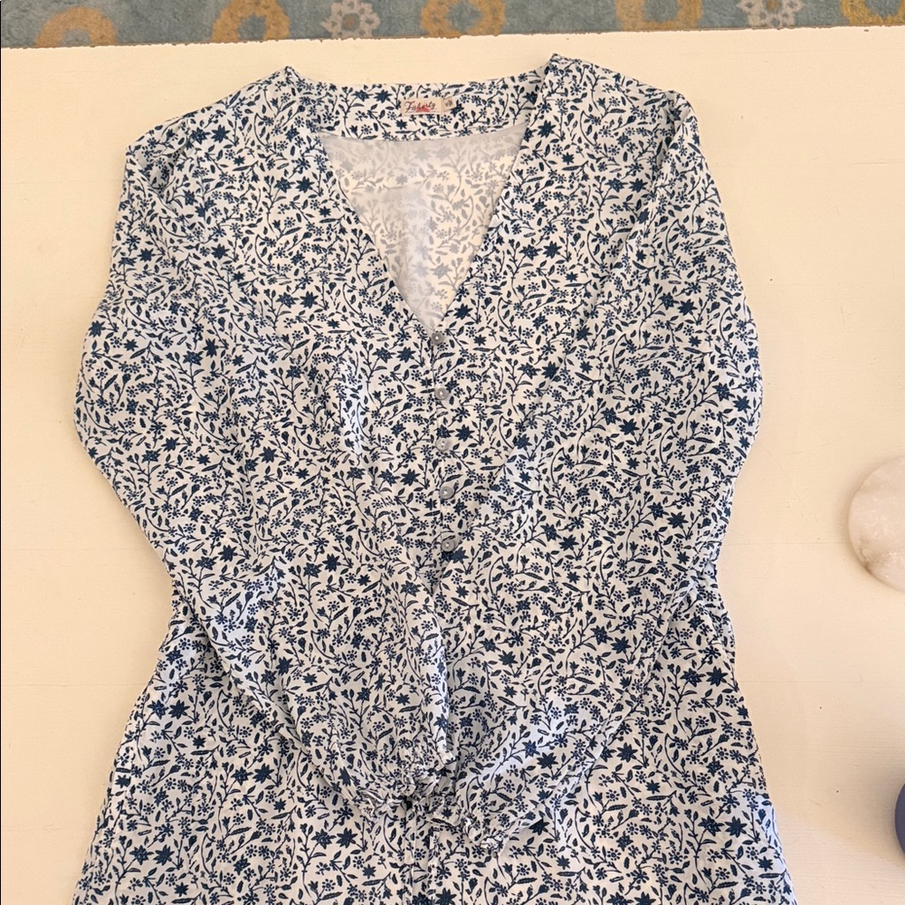 Faherty Navy and White Floral Dress
